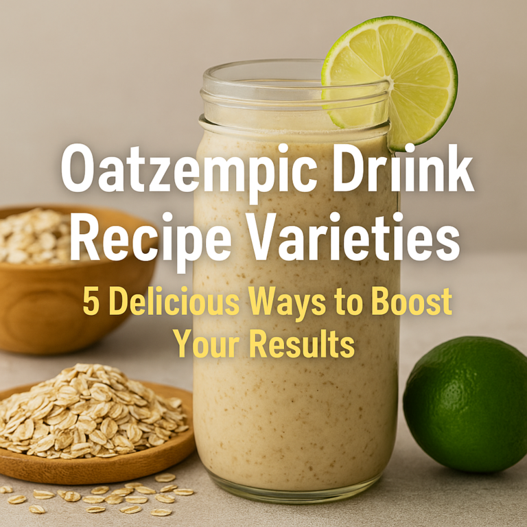 Oatzempic drink in a glass jar with lime wedge and oats, showcasing a healthy oatmeal-based weight loss recipe variation